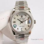 Rolex Day-Date 36mm Swiss 2836 Replica Watch MOP Dial Diamond Bezel President Strap